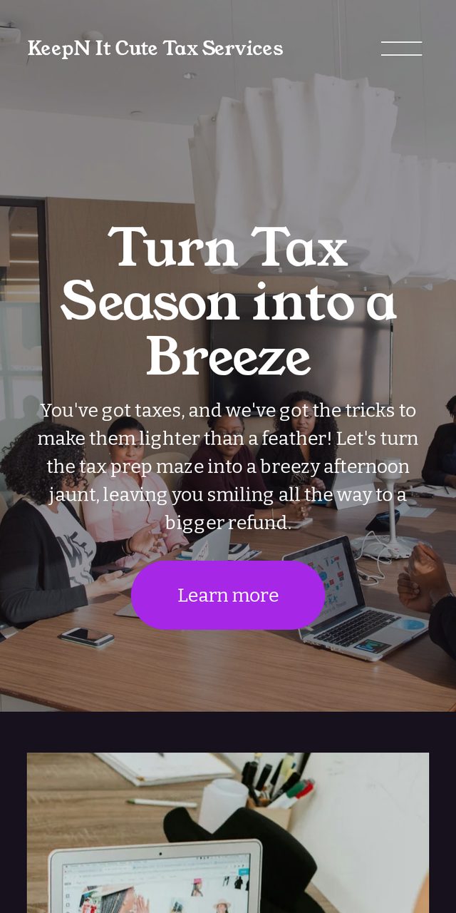 KeepN It Cute Tax Services mobile layout